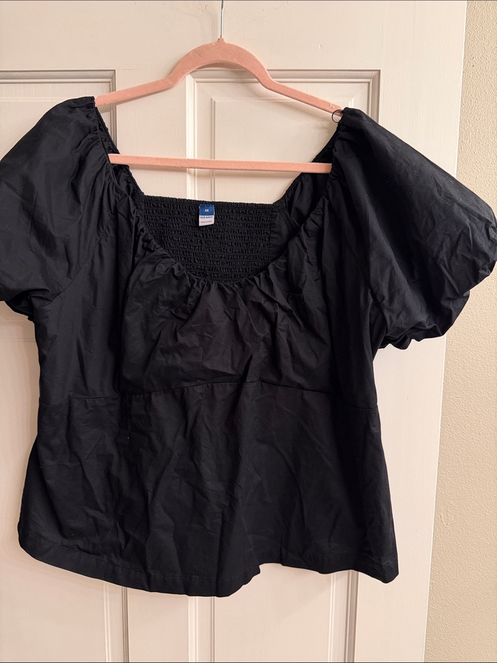 Old Navy Black Smocked Square-Neck Puff Sleeve Blouse
